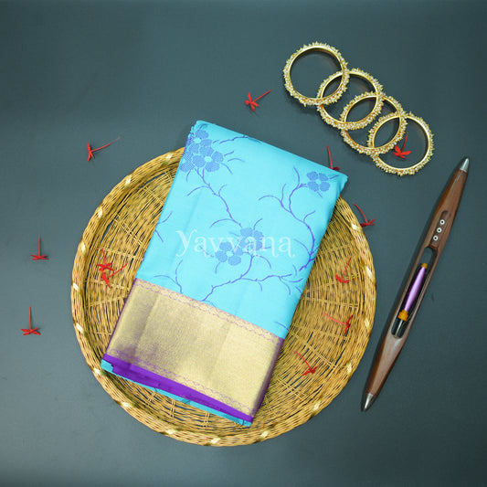 Floral Symphony silk saree in Sky Blue