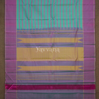 Charming Purple and Blue Striped Silk Saree