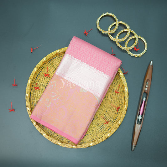 Pink Silk Saree with Floral Border