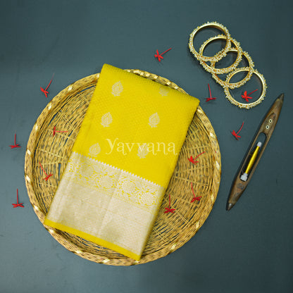 Vibrant Yellow Silk Saree with Silver Zari