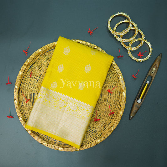 Vibrant Yellow Silk Saree with Silver Zari