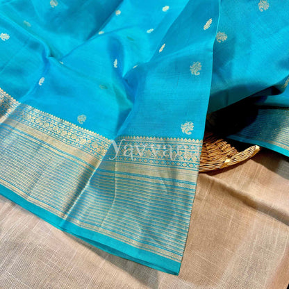 Cyan Blue Silk Saree with Zari work