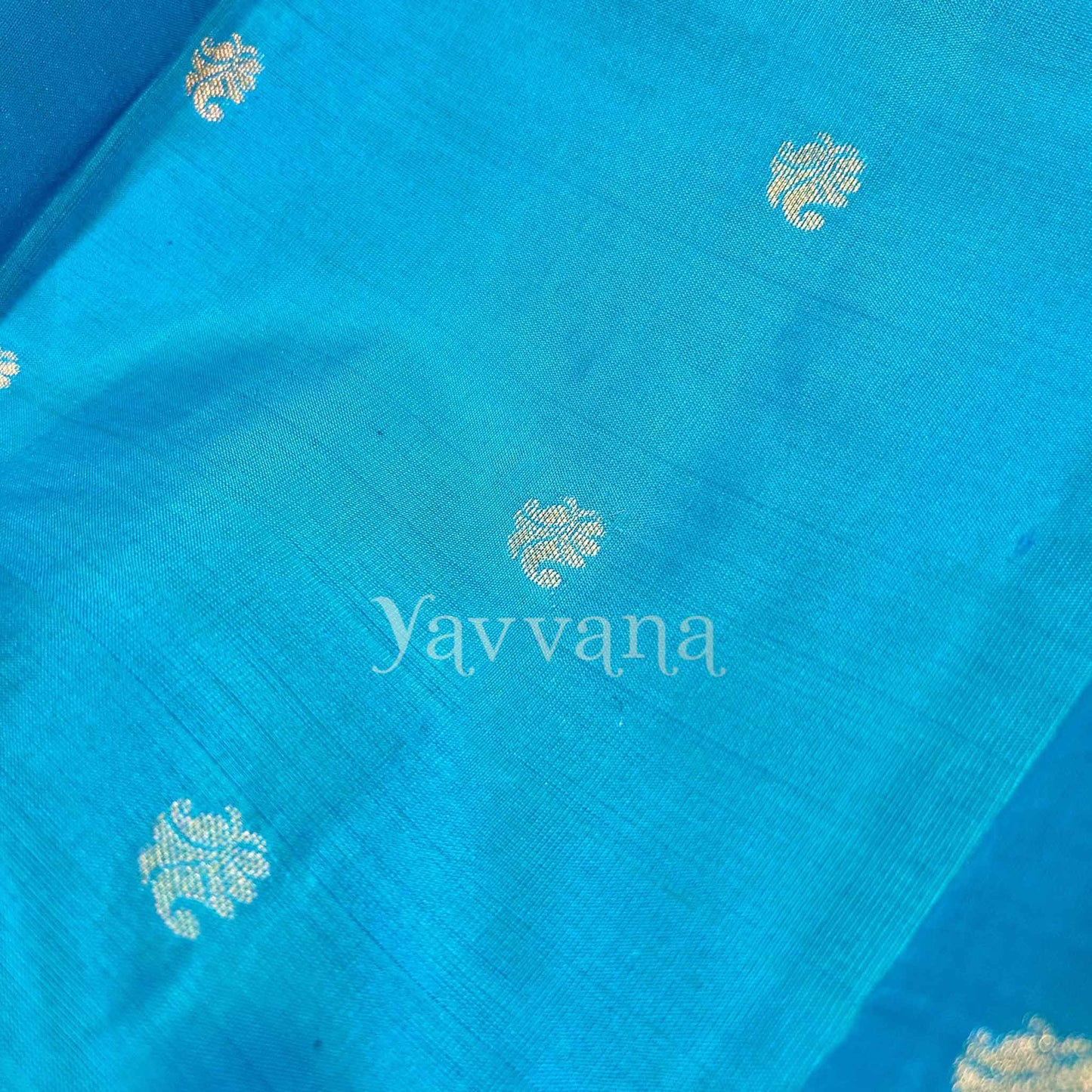Cyan Blue Silk Saree with Zari work