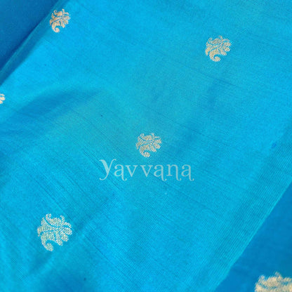 Cyan Blue Silk Saree with Zari work