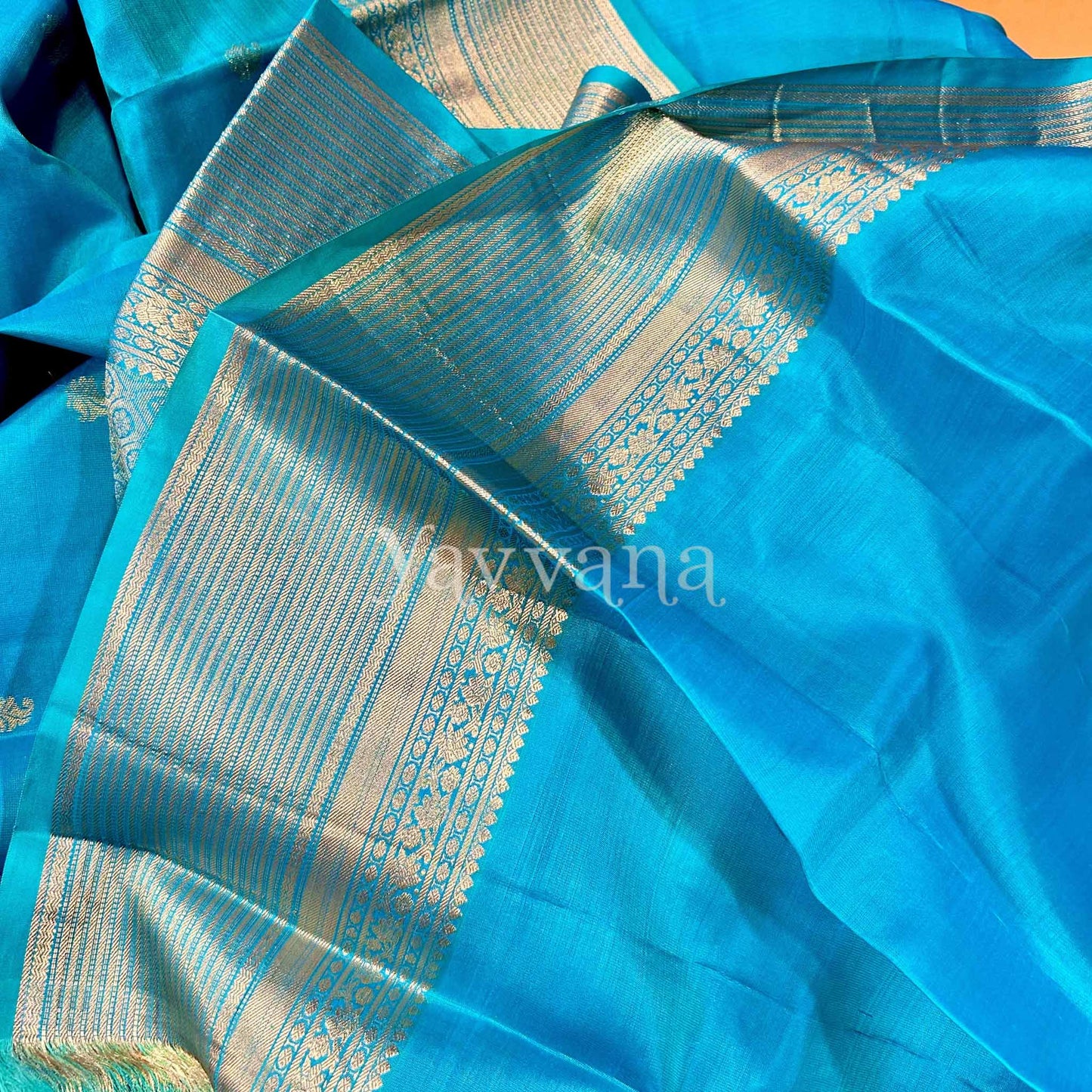 Cyan Blue Silk Saree with Zari work