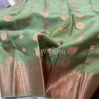 Olive Green Silk Saree with Zari work