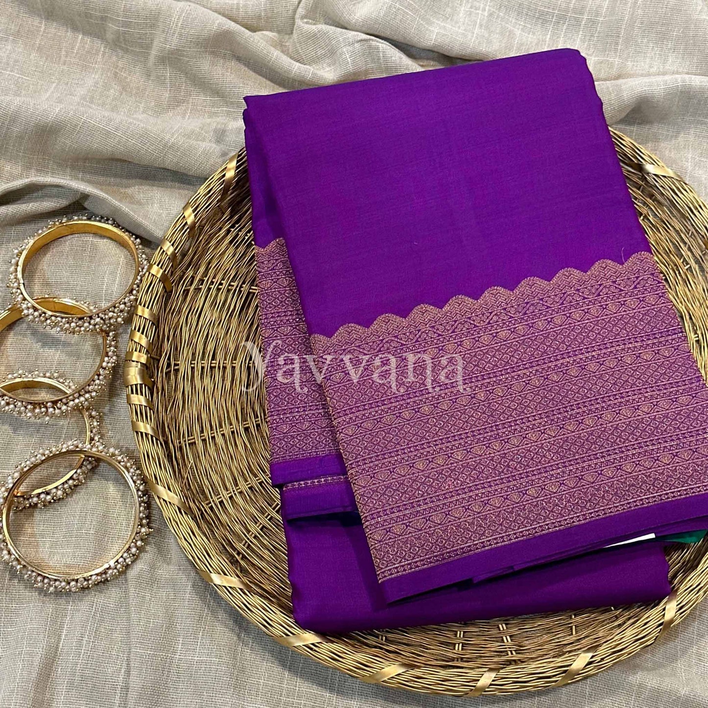 Royal Violet Silk Saree with Intricate Gold border