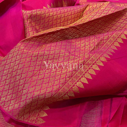Regal Rani Pink Silk Saree with Grand Peacock Zari design