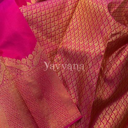 Regal Rani Pink Silk Saree with Grand Peacock Zari design