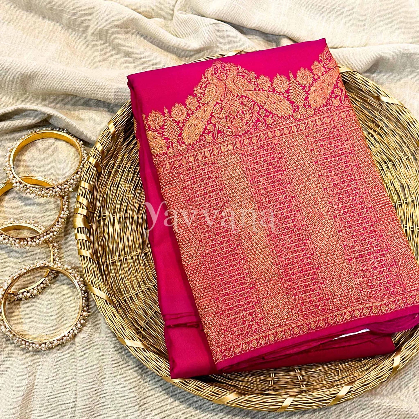 Regal Rani Pink Silk Saree with Grand Peacock Zari design