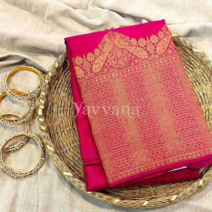 Regal Rani Pink Silk Saree with Grand Peacock Zari design