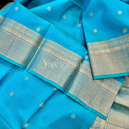 Cyan Blue Silk Saree with Zari work