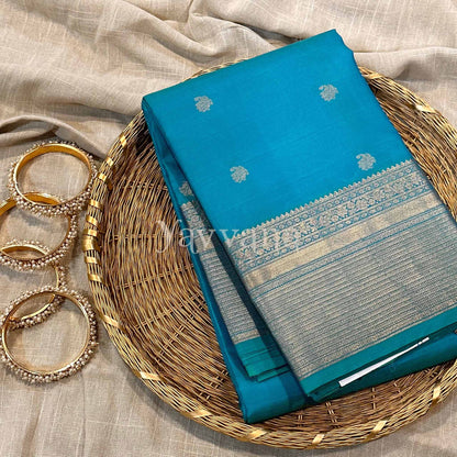 Cyan Blue Silk Saree with Zari work