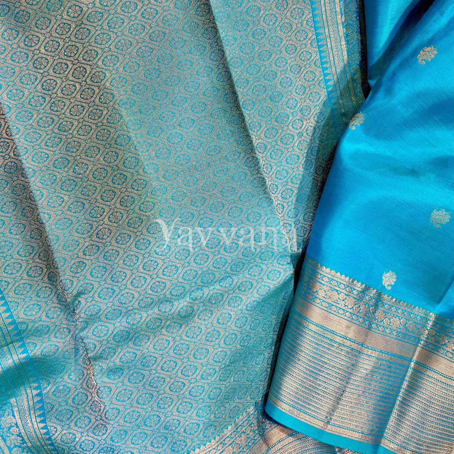 Cyan Blue Silk Saree with Zari work