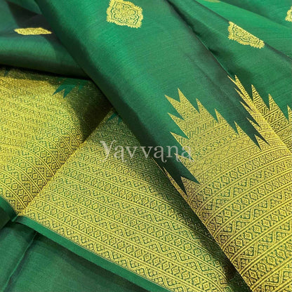 Forest Green Pure Silk Saree with Intricate Temple border