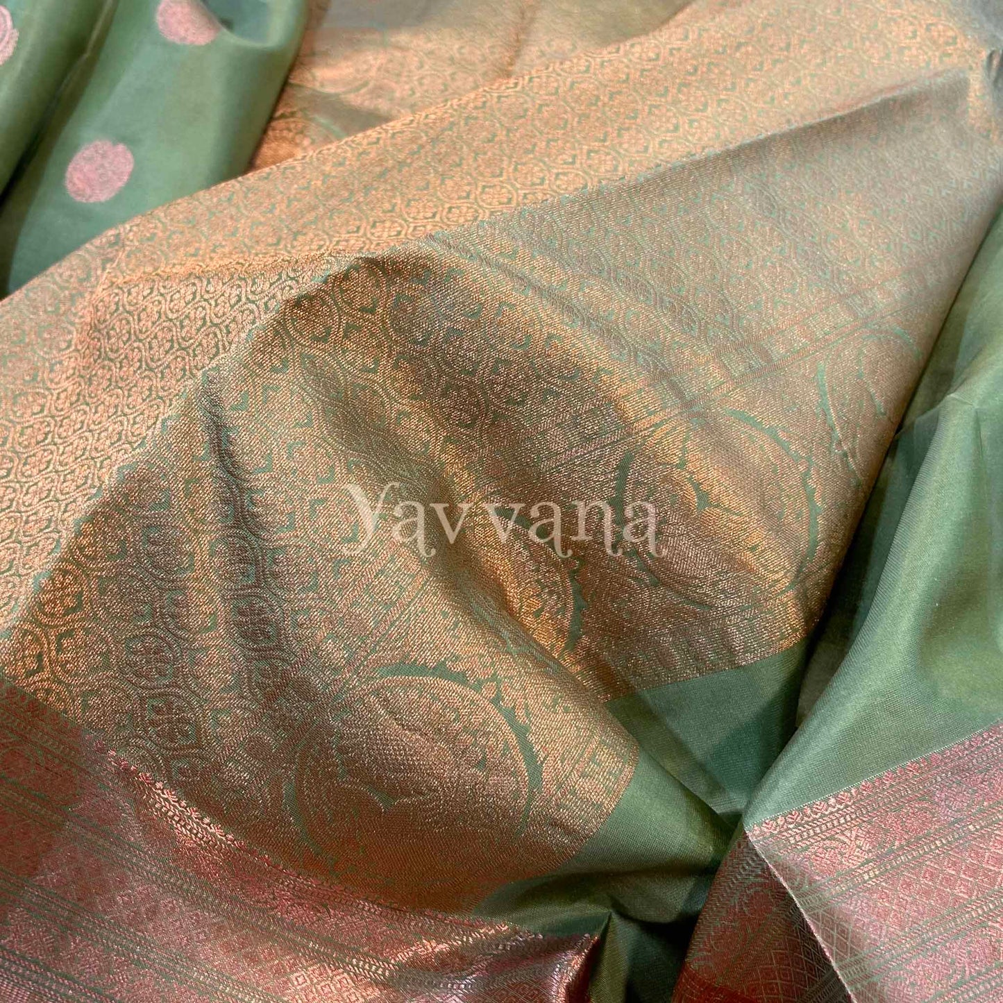 Olive Green Silk Saree with Zari work