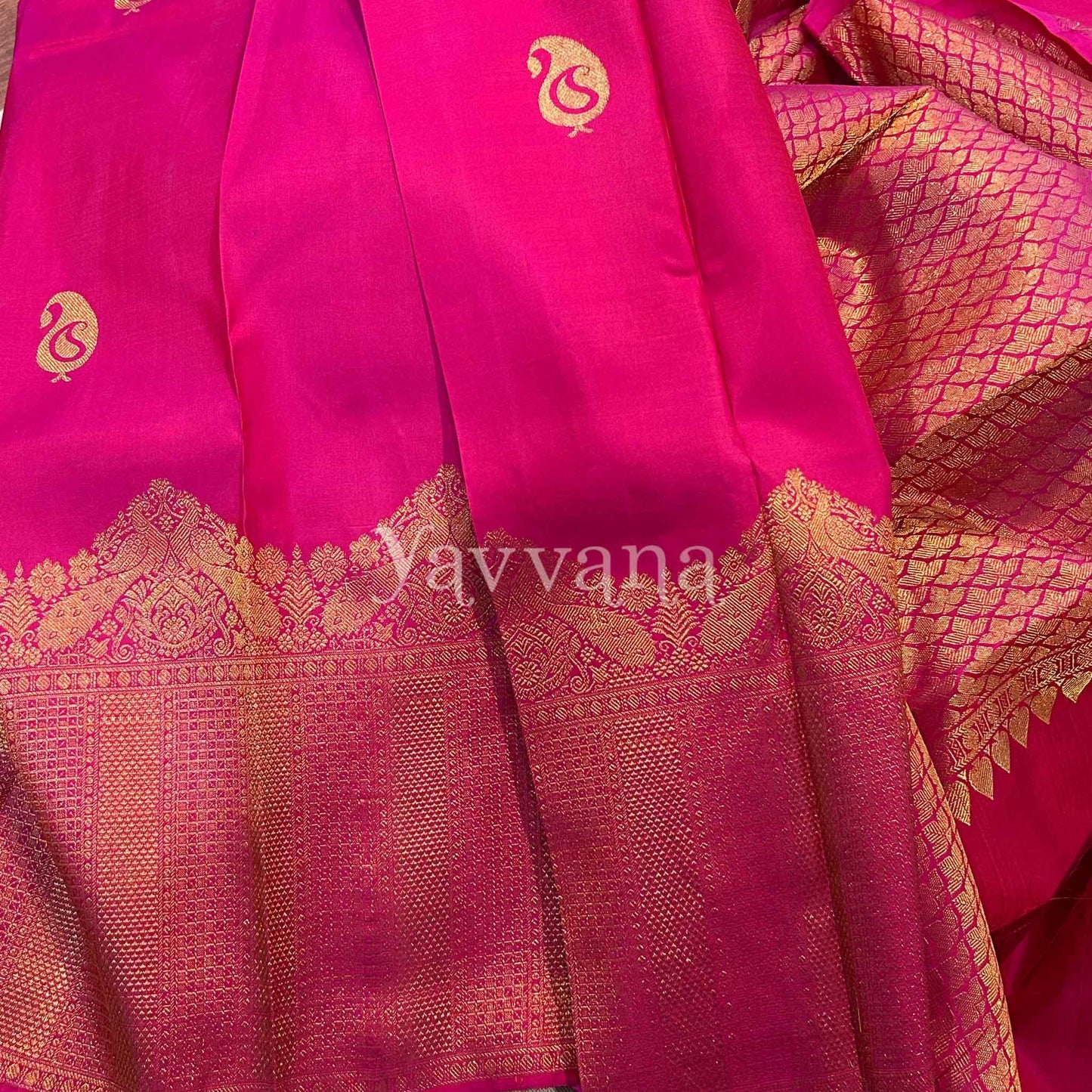 Regal Rani Pink Silk Saree with Grand Peacock Zari design