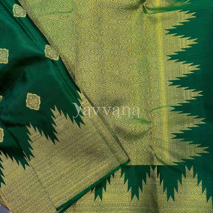 Forest Green Pure Silk Saree with Intricate Temple border
