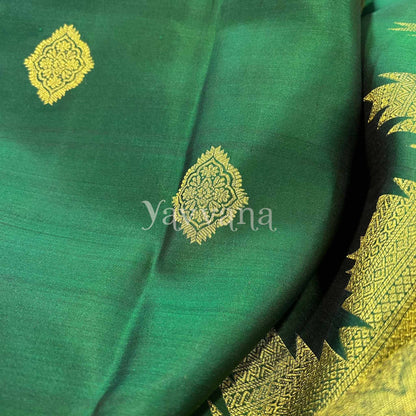 Forest Green Pure Silk Saree with Intricate Temple border