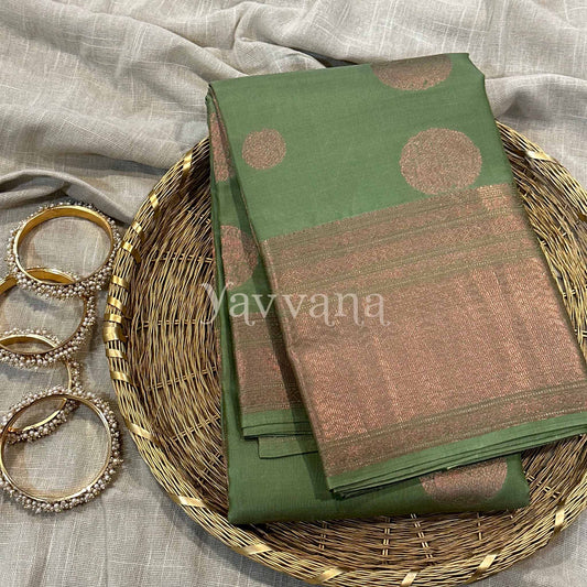 Olive Green Silk Saree with Zari work